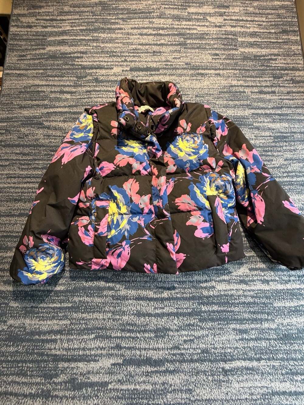Peter Som Collective Floral Puffer Jacket Small Black